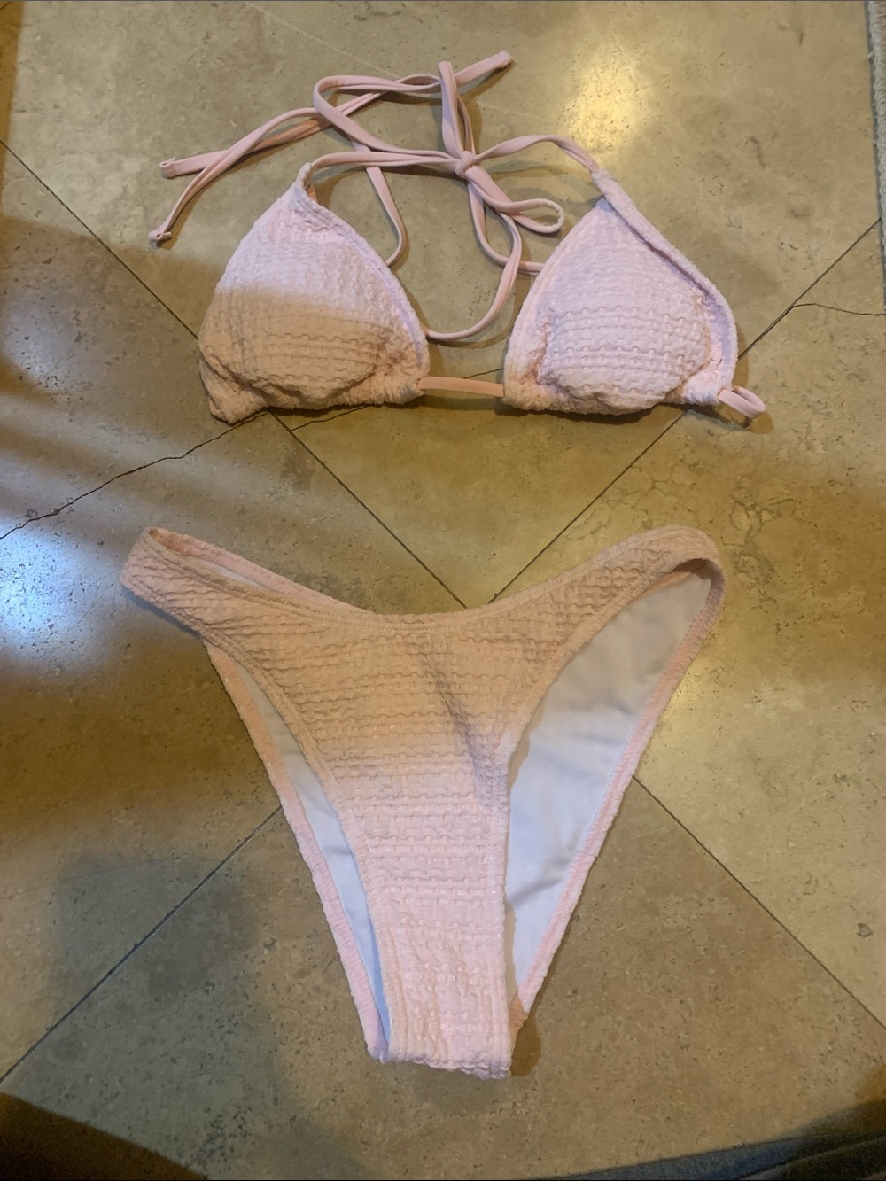 SHEIN Light Pink Textured Triangle Bikini Set